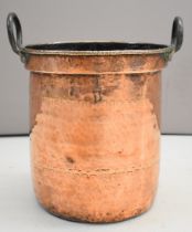 19thC twin handled copper pot with engraved decoration, diameter 33 x height 36cm