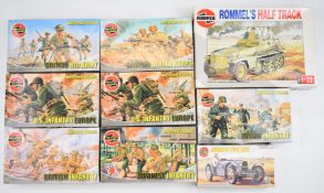 Nine Airfix 1:32 scale plastic model kits with mostly WW2 themes to include Rommel's Half Track