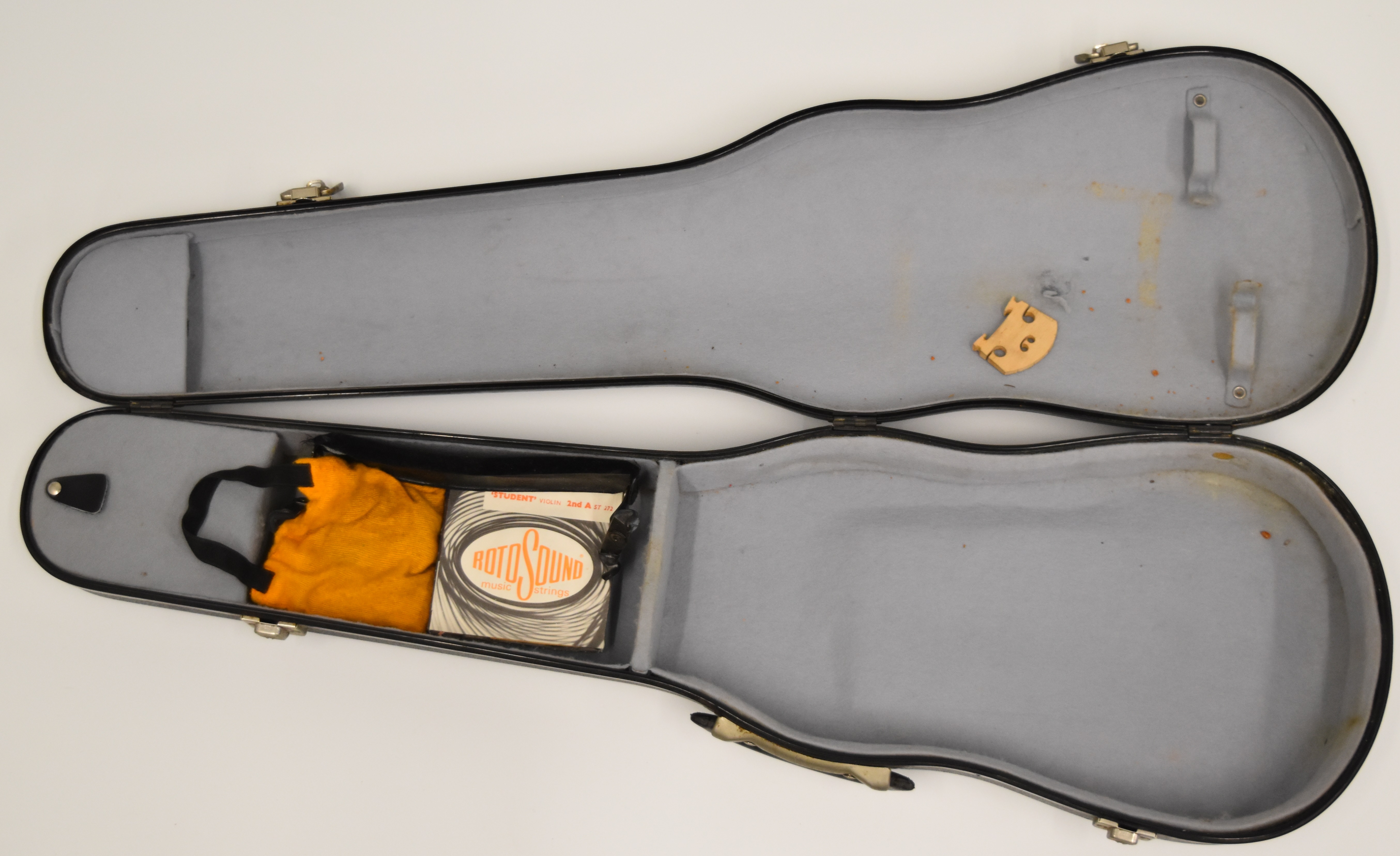 Unnamed 19th century violin with 35.5cm single piece back, in fitted case with bow - Image 13 of 14