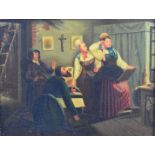 19th century Continental school oil on canvas two ladies with man on his knees and further man in