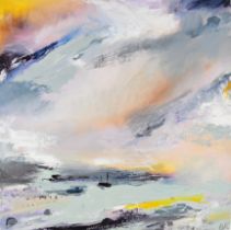 Belinda Reynell (Contemporary British) acrylic on board Mist on the Harbour, initialled lower