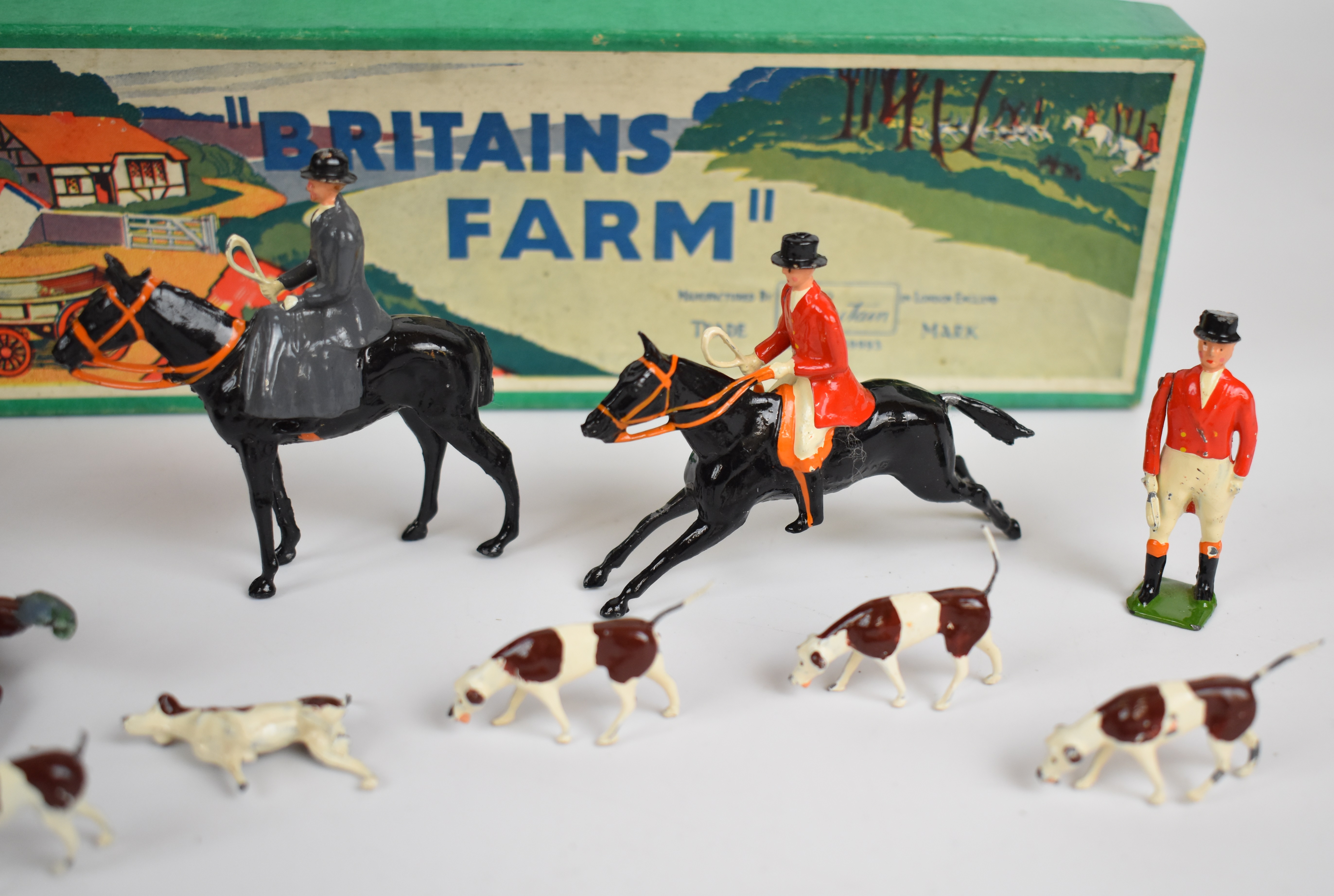 Britains vintage lead hunting party figures comprising four mounted, one on foot and six hounds, - Image 4 of 4