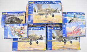Eight Revell 1:48 and 1:32 plastic model aircraft kits including Sikorsky MH-60L Black Hawk 04458,