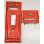 Victorian wall mounted post box slot, with VR and crown cypher to top, overall width 26.5cm,