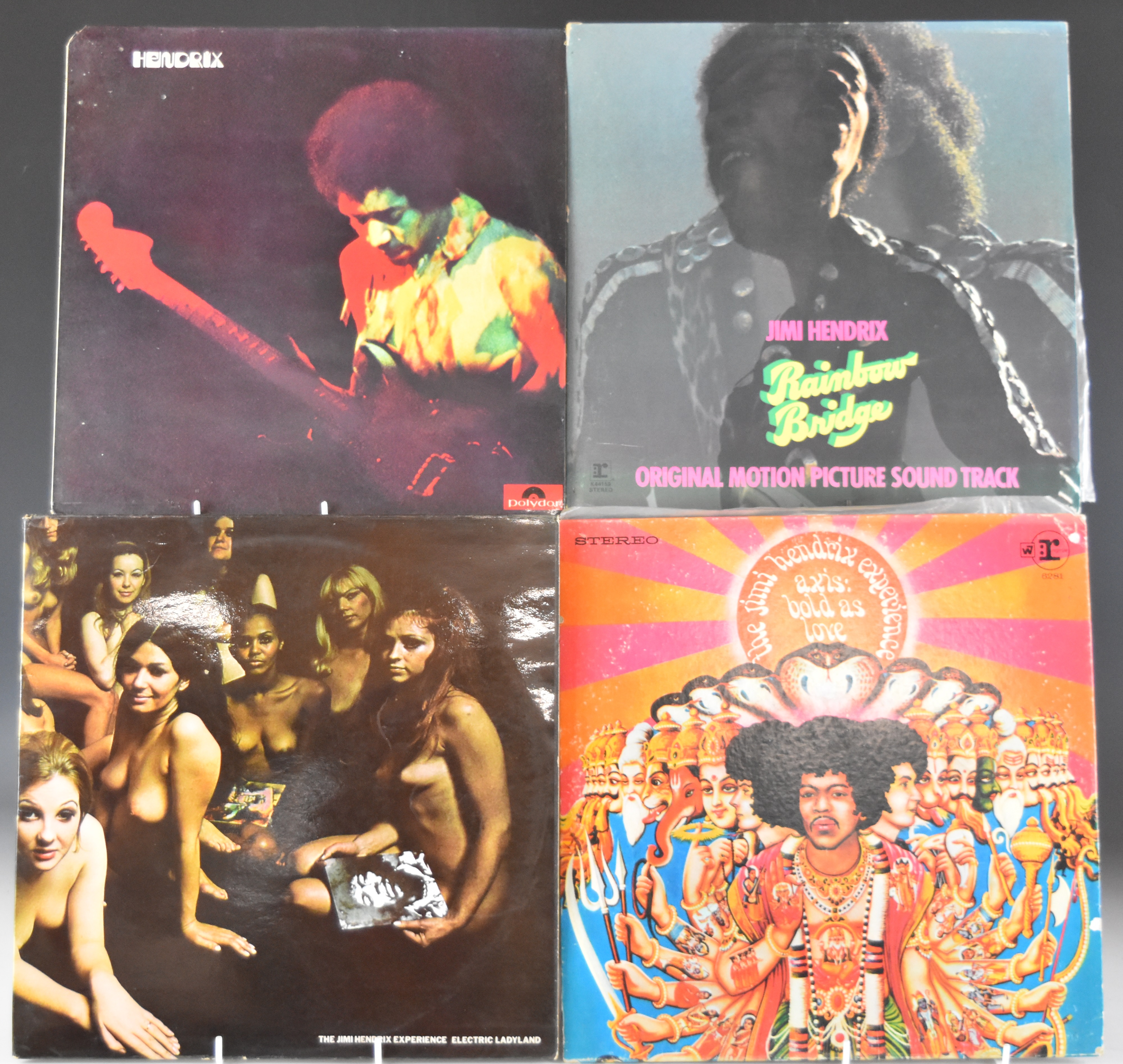 Four Jimi Hendrix albums comprising Electric Ladyland (Track Records), Axis Bold As Love, Rainbow