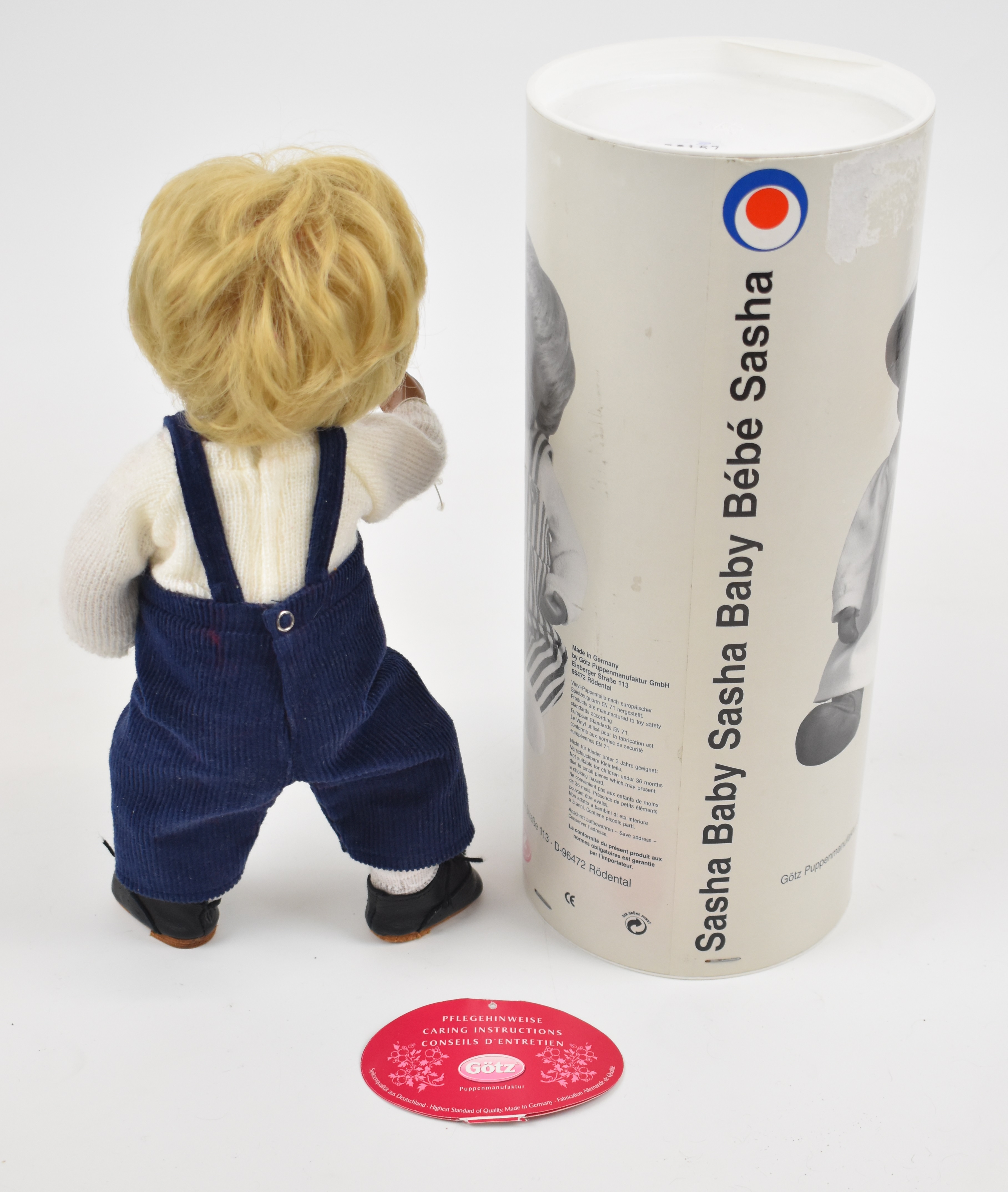 Gotz Sasha Baby Felix doll with articulated limbs, blonde hair, painted features, dungarees and - Image 3 of 3