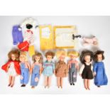 Eight vintage Sindy Patch dolls by Pedigree dressed in original 1960's outfits, together with a