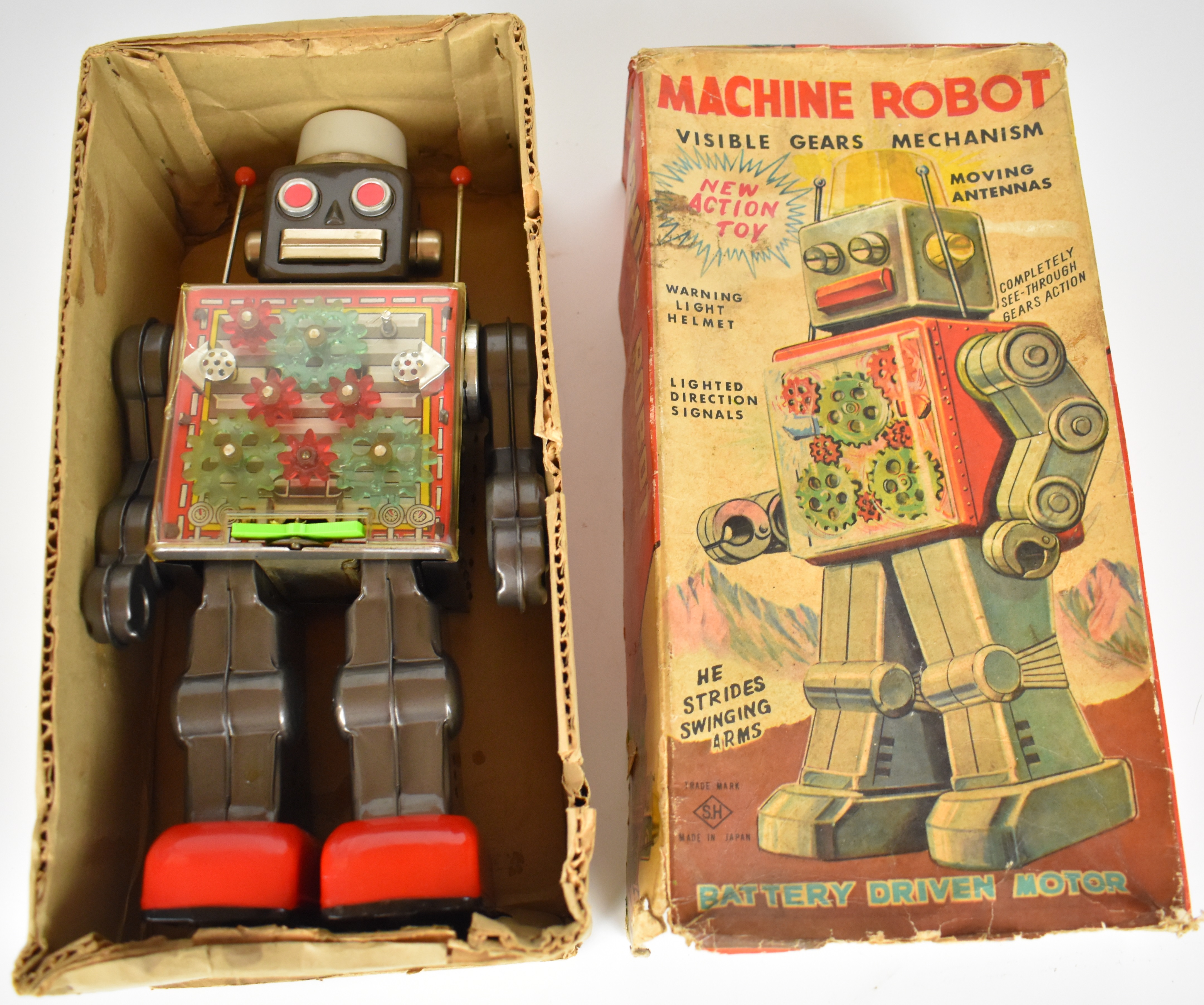 Japanese battery operated tinplate 'Machine Robot' by Horikawa (SH Toys) with visible gear - Image 12 of 12