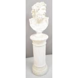 Classical style bust of a man, on socle base sitting upon a reeded column, overall height 150cm