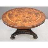 19thC parquetry and marquetry fruitwood, mahogany and specimen wood hall table with inlaid animals