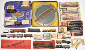 A collection of 00 gauge model railway items to include five Hornby locomotives, carriages, track