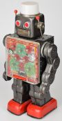 Japanese battery operated tinplate 'Machine Robot' by Horikawa (SH Toys) with visible gears