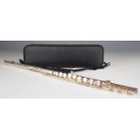 Virtuosi England three piece flute, length 67cm in fitted case