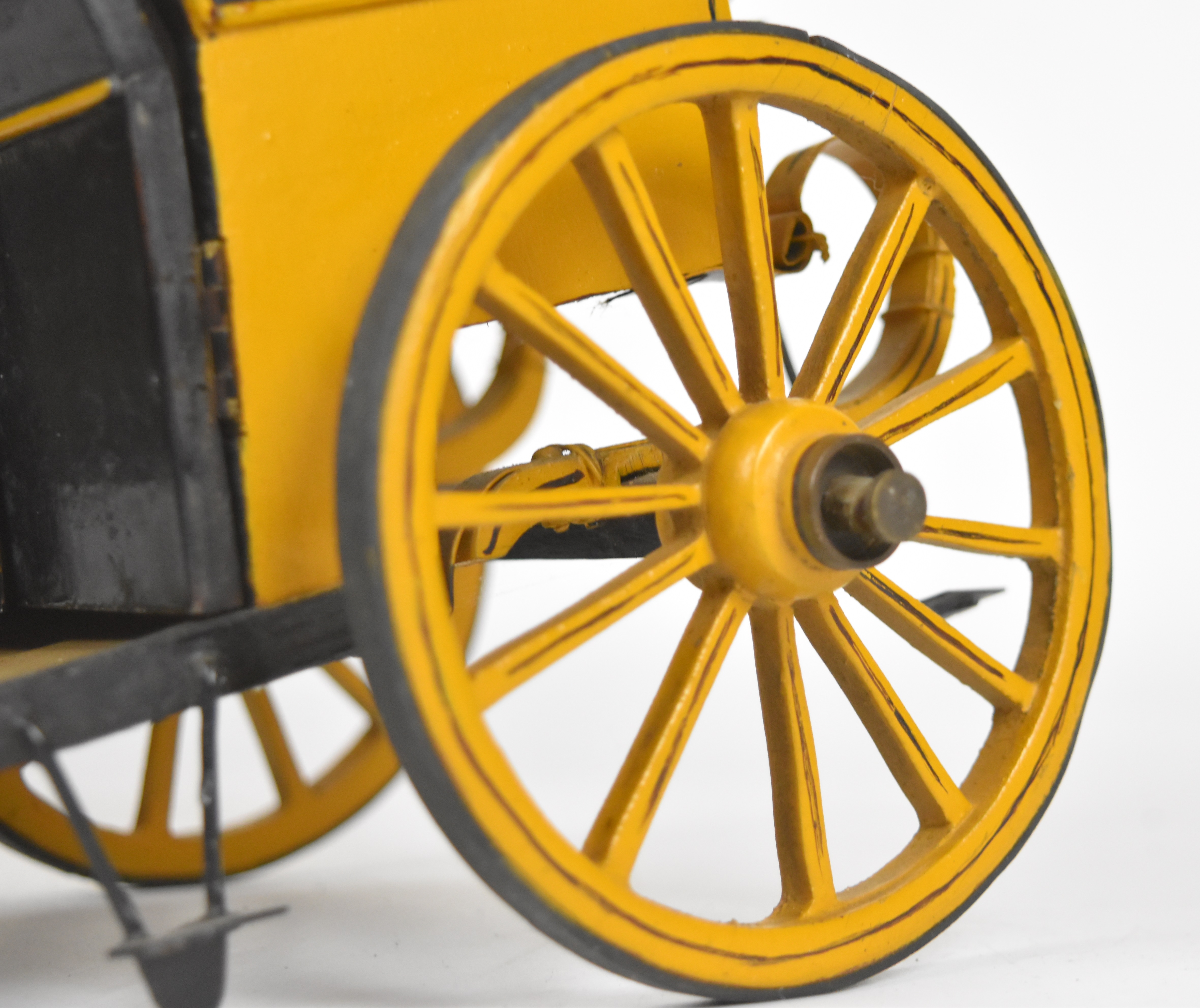 Mid 20th century scratch built folk art or similar model of a horse drawn Hansom cab, with leather - Image 3 of 5