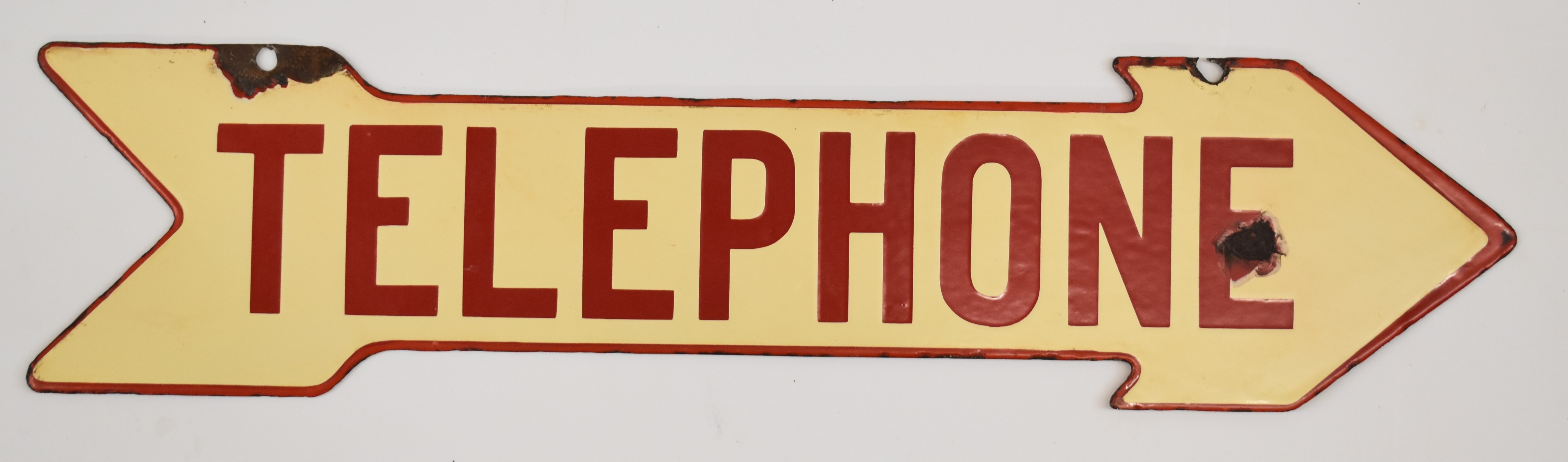 Vintage double sided 'Telephone' arrow shaped enamel advertising sign, length 59cm, being sold by - Image 2 of 2