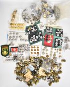 Large collection of buttons including St Johns' Ambulance, Merchants Navy, Police & Fire Brigades,