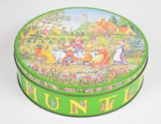 Huntley and Palmers 'rude' biscuit tin, with Kate Greenaway style illustration by Mick Hill,