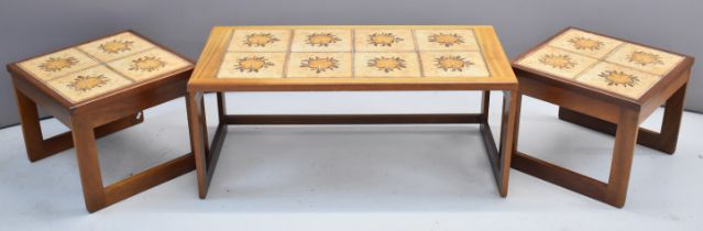 Mid century modern nest of tile top tables, largest L96.5 x W48 x H40.5cm