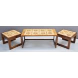 Mid century modern nest of tile top tables, largest L96.5 x W48 x H40.5cm