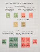 GB Commonwealth mint war stamps / tax collection on sixteen albums pages, including double overprint