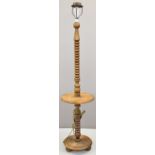 Oak bobbin turned standard lamp with surround shelf, height 178cm
