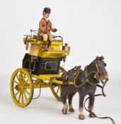 Mid 20th century scratch built folk art or similar model of a horse drawn cocking cart, with