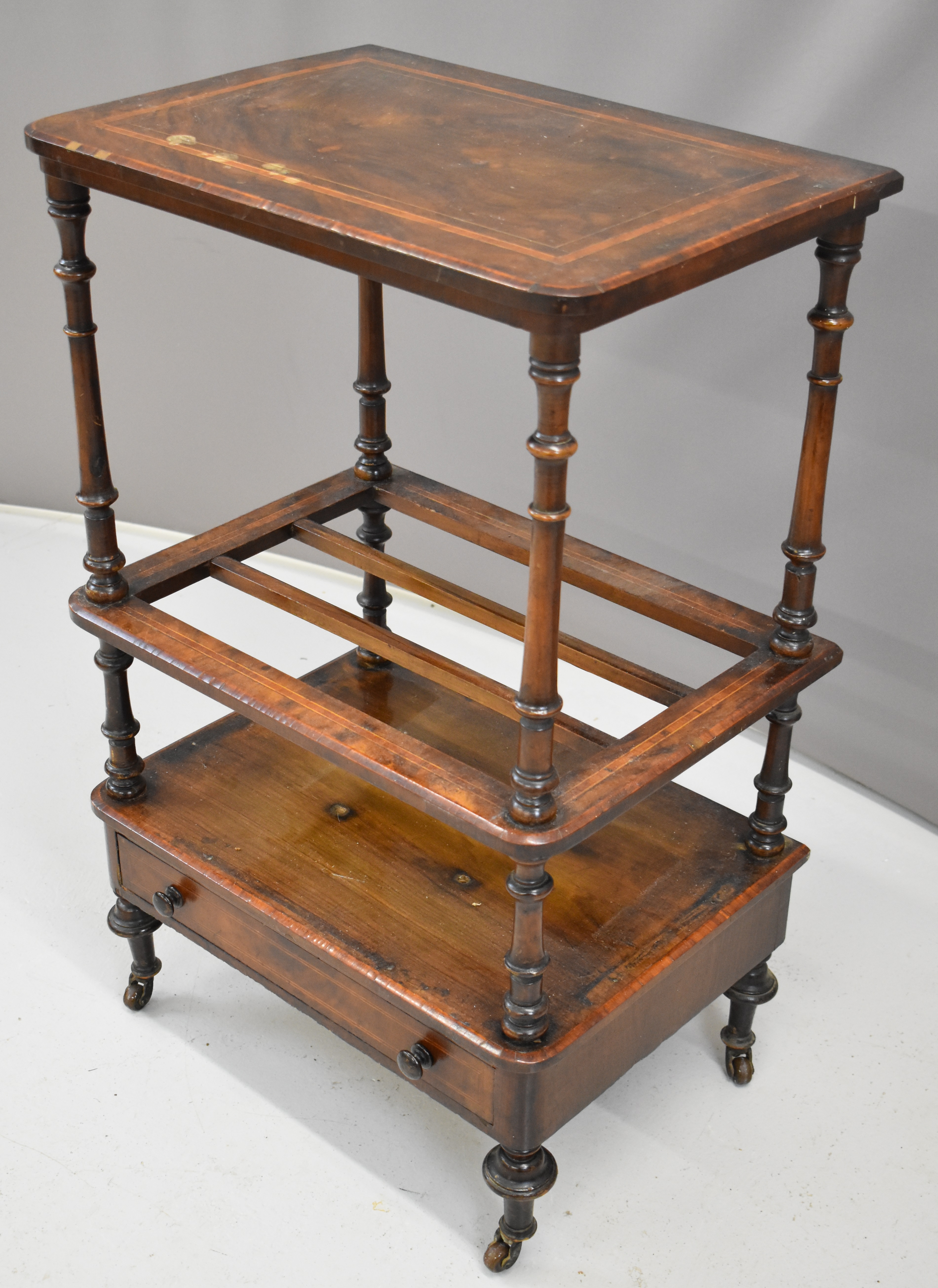 19thC inlaid mahogany Canterbury occasional table, W56 x D40 x H90cm - Image 2 of 4