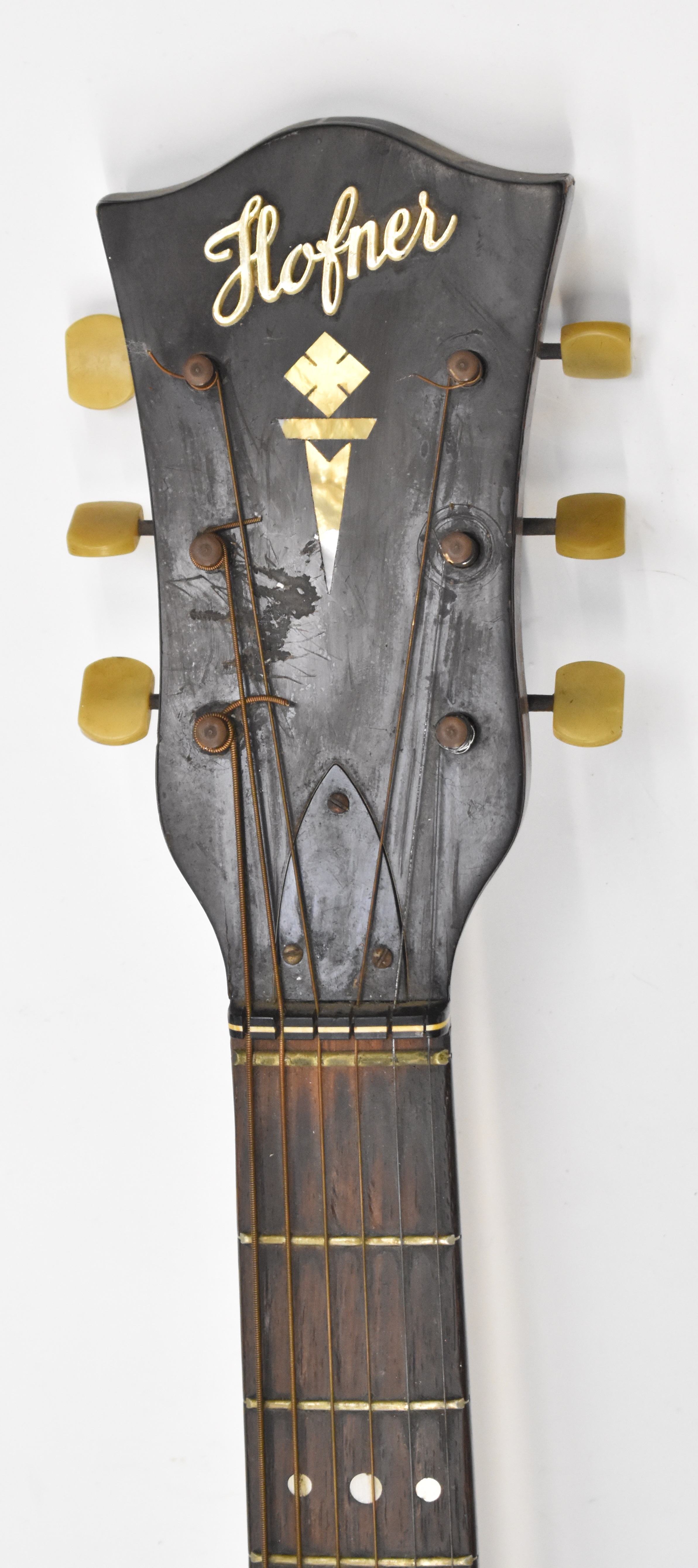 Hofner Senator acoustic guitar with faux ivory and mother of pearl decoration, length 105cm - Image 3 of 9