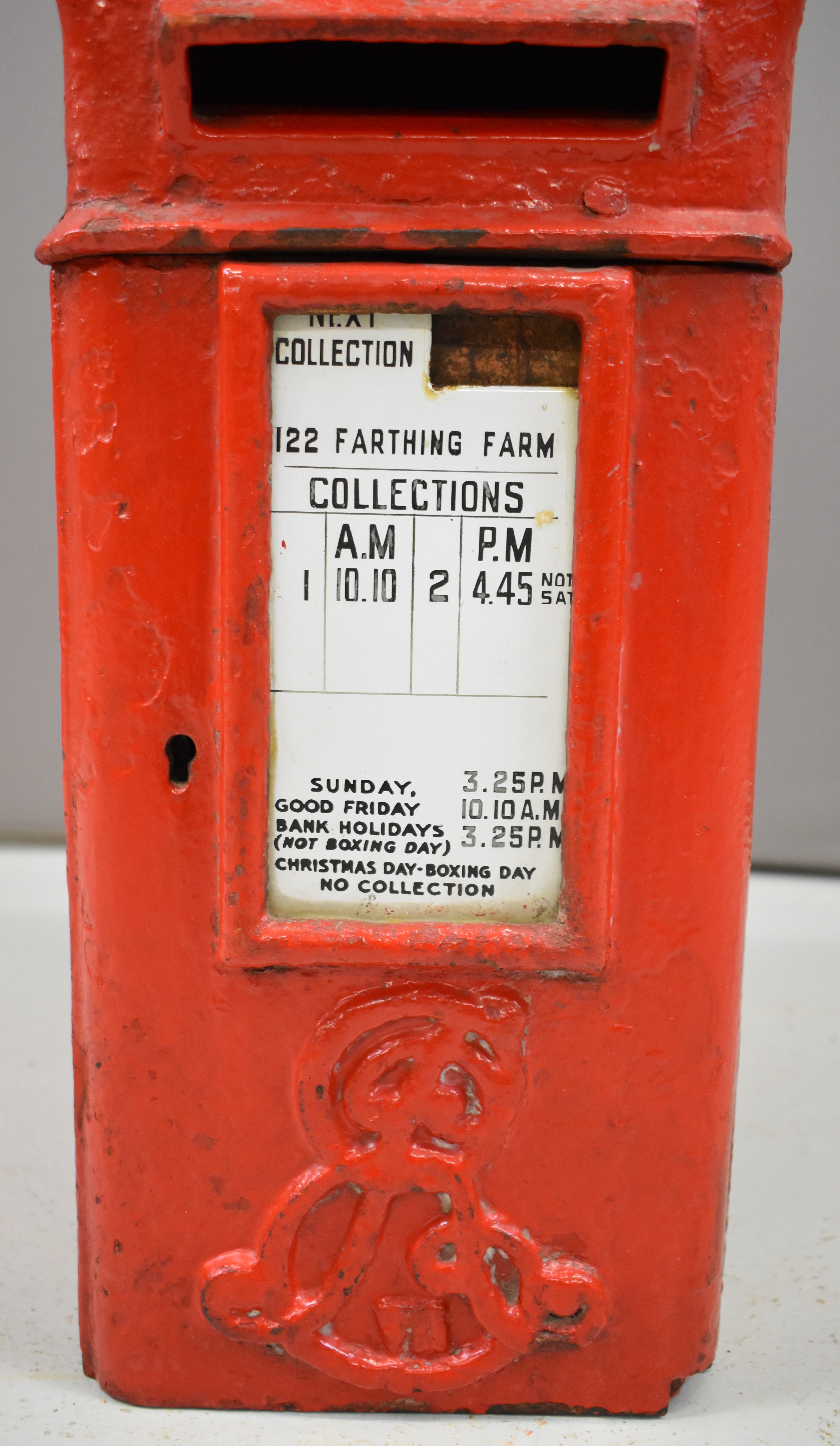 Edward VII cast iron lamp post mounted post box with enamel plate to door for Farthing Farm, - Image 5 of 11