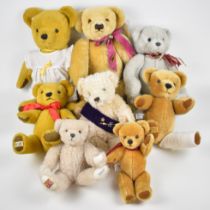 Eight Merrythought Teddy bears including modern and vintage examples, tallest 50cm.