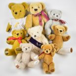 Eight Merrythought Teddy bears including modern and vintage examples, tallest 50cm.