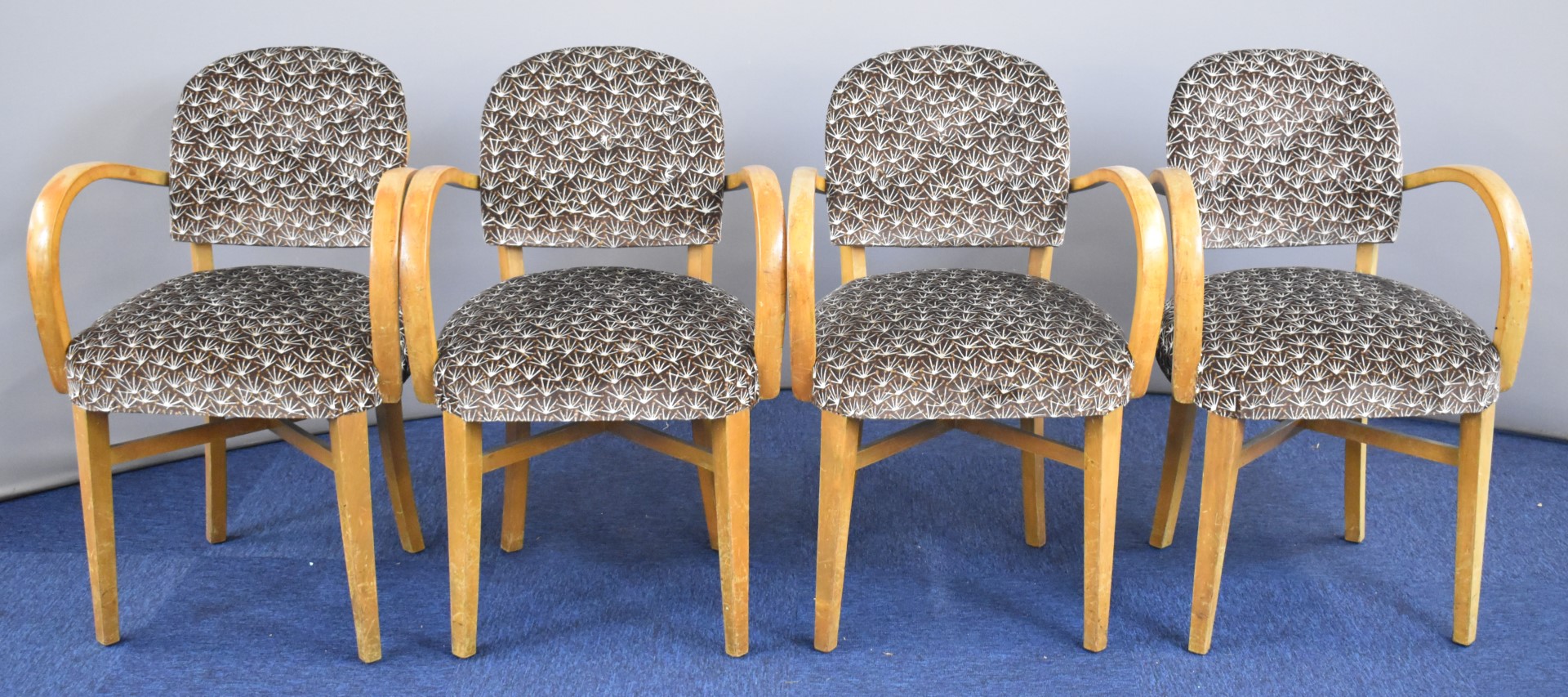 Set of 12 (4+8) Hands of Wycombe retro or Art Deco dining chairs, named to underside of stretchers - Image 2 of 4