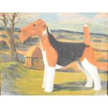 George William Bissill (1896-1973) oil on canvas study of a Fox Terrier with landscape beyond,