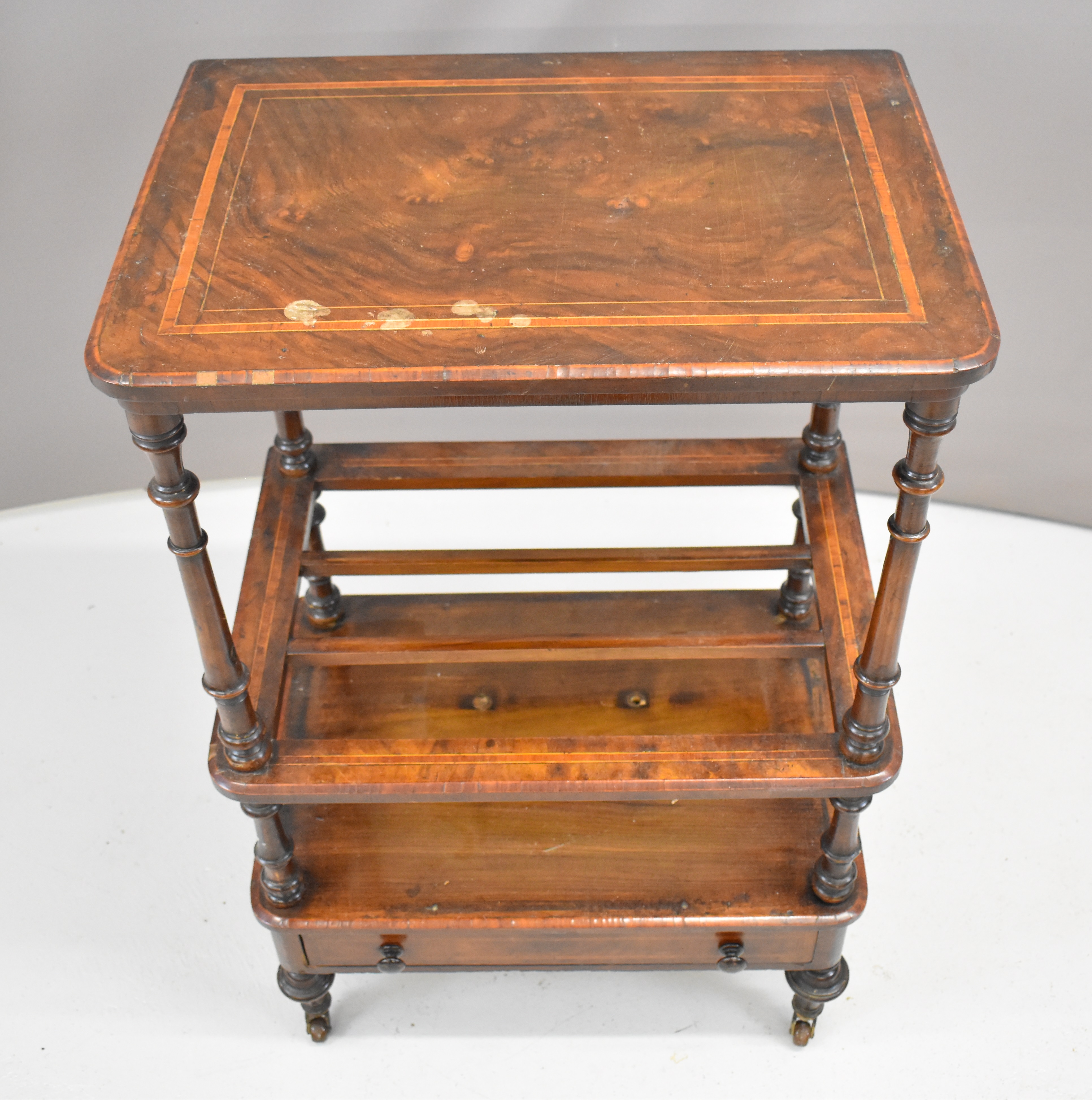 19thC inlaid mahogany Canterbury occasional table, W56 x D40 x H90cm - Image 4 of 4