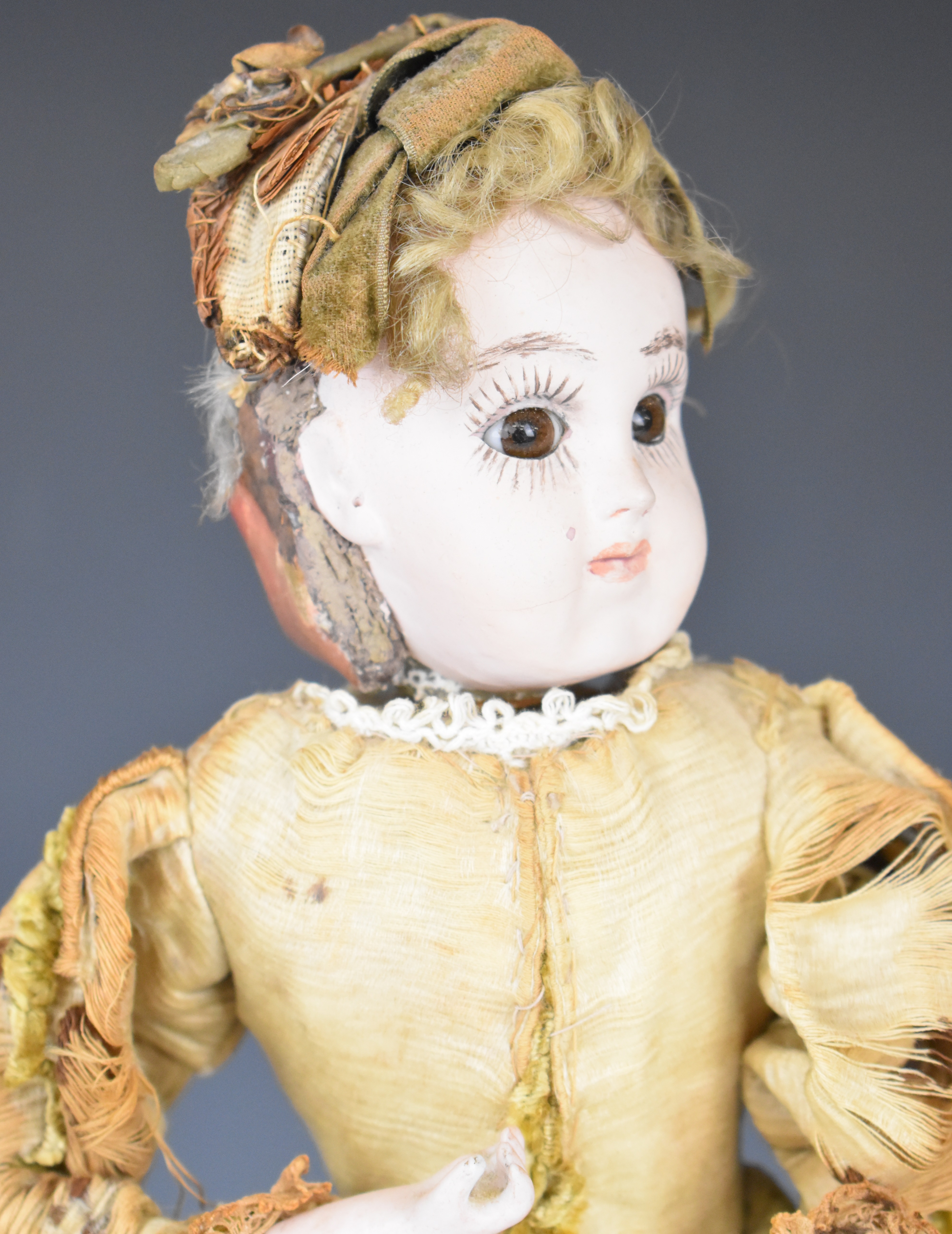19th century likely French Renou automaton model of a doll, with bisque or similar face and lower - Image 2 of 12