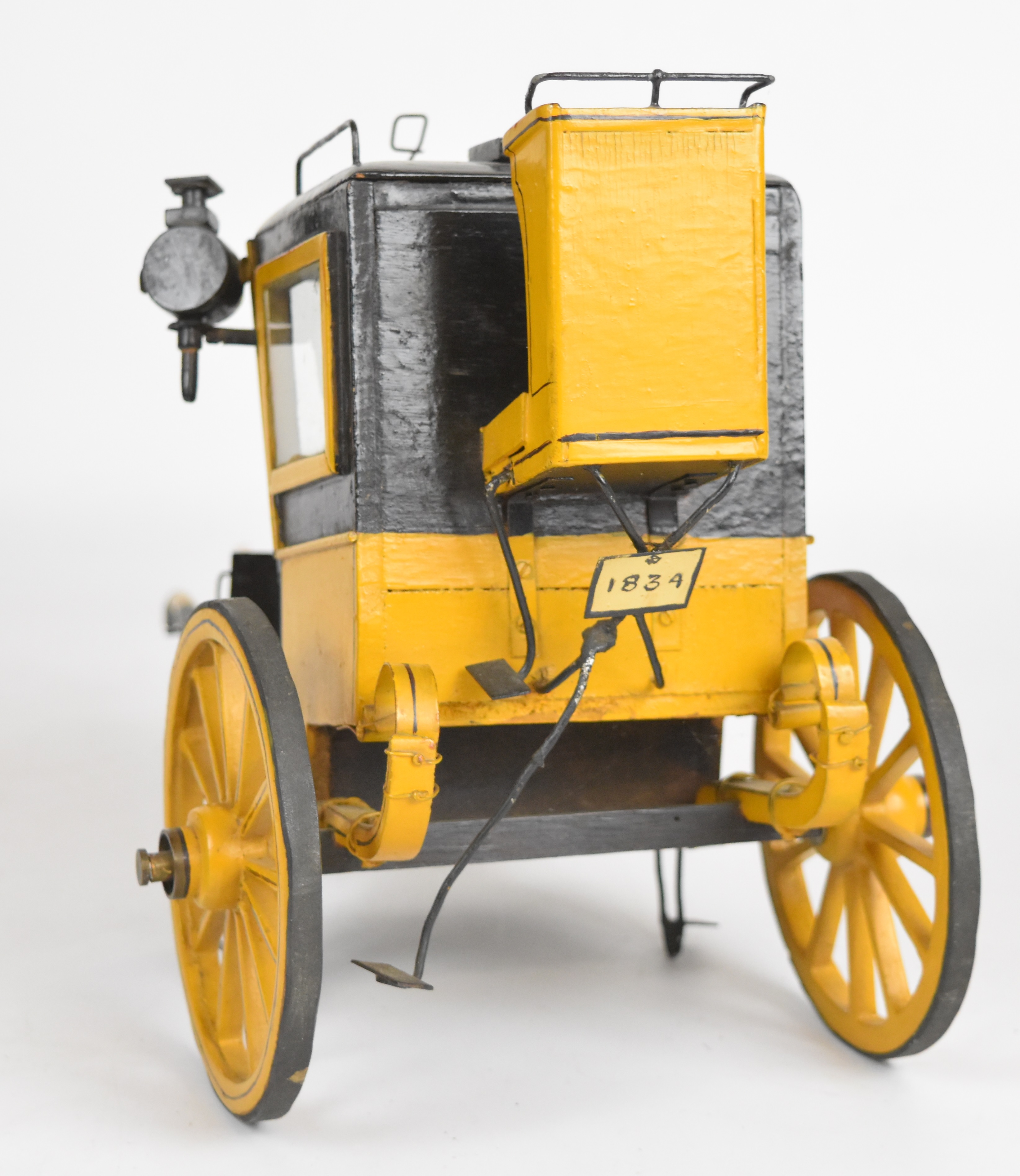 Mid 20th century scratch built folk art or similar model of a horse drawn Hansom cab, with leather - Image 4 of 5