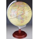 Modern desk globe on stained wood or similar stand, diameter of globe 30cm