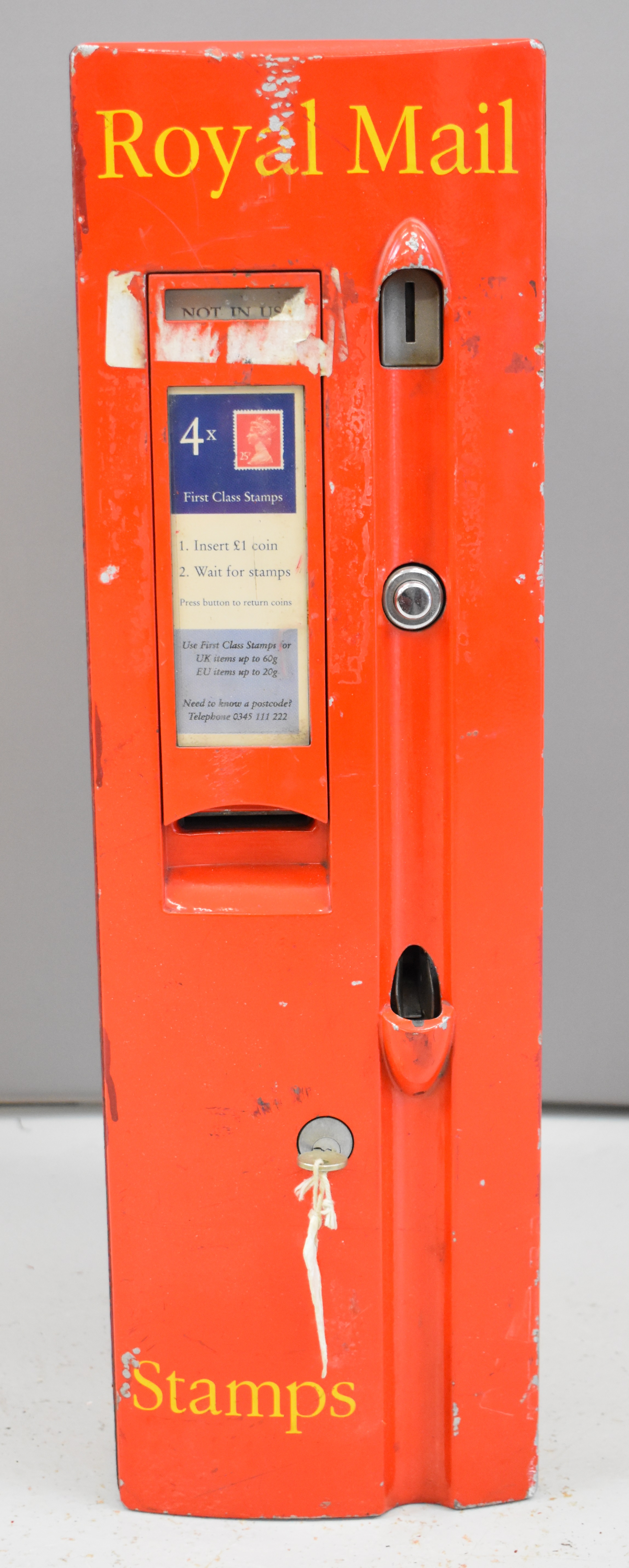 Royal Mail coin operated stamp dispensing machine, overall height 61cm, being sold by the now closed