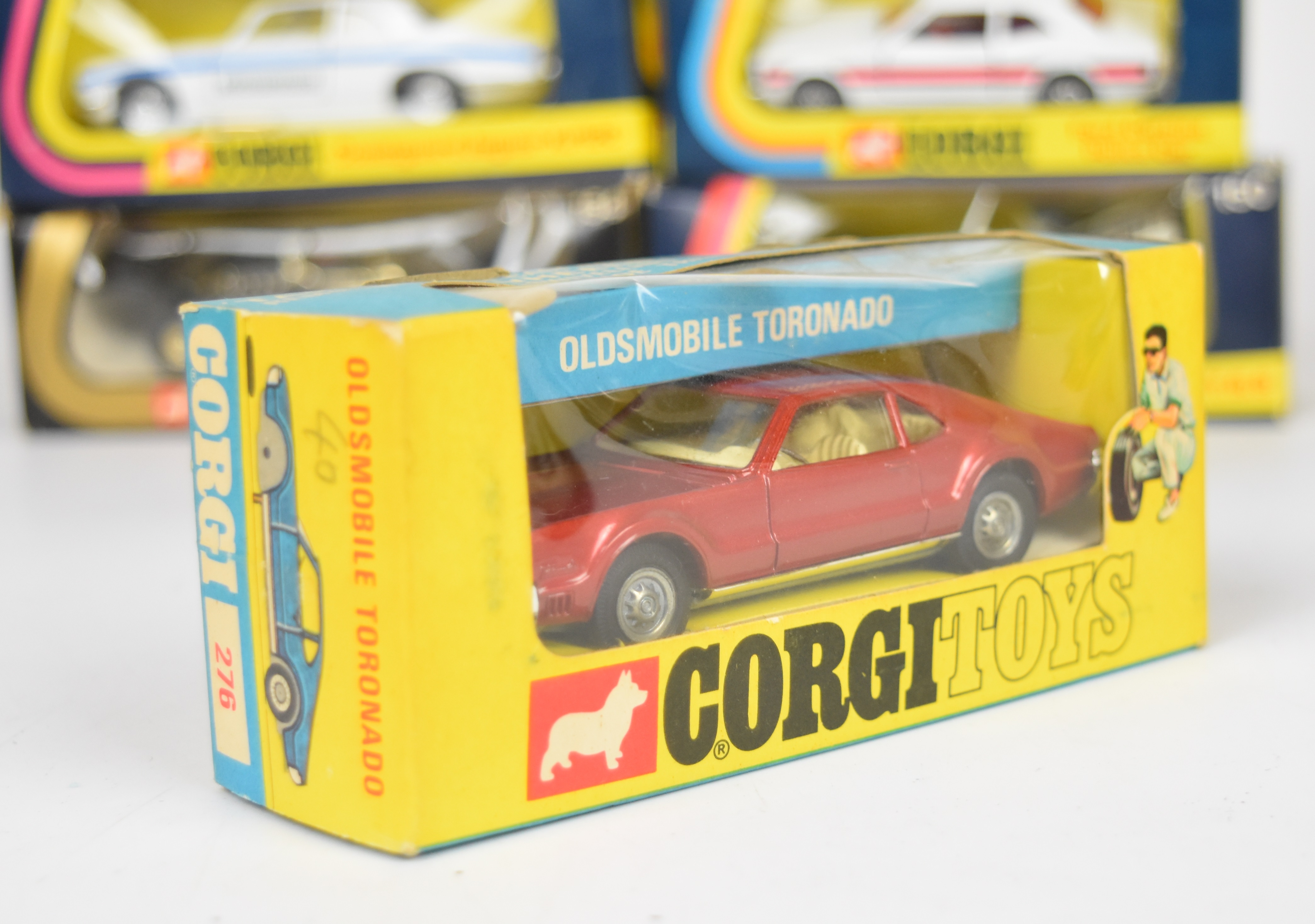 Six vintage Corgi diecast model cars comprising Oldsmobile Tornado 276, Renault 5TS 293, Ford - Image 3 of 7
