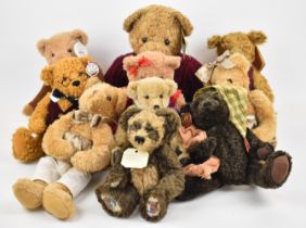 Ten soft bodied plush Teddy bears including USA department store specials, tallest 40cm.