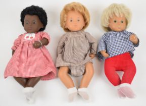 Three Gotz Sasha Baby dolls including one earlier sexed doll, each with articulated limbs, painted