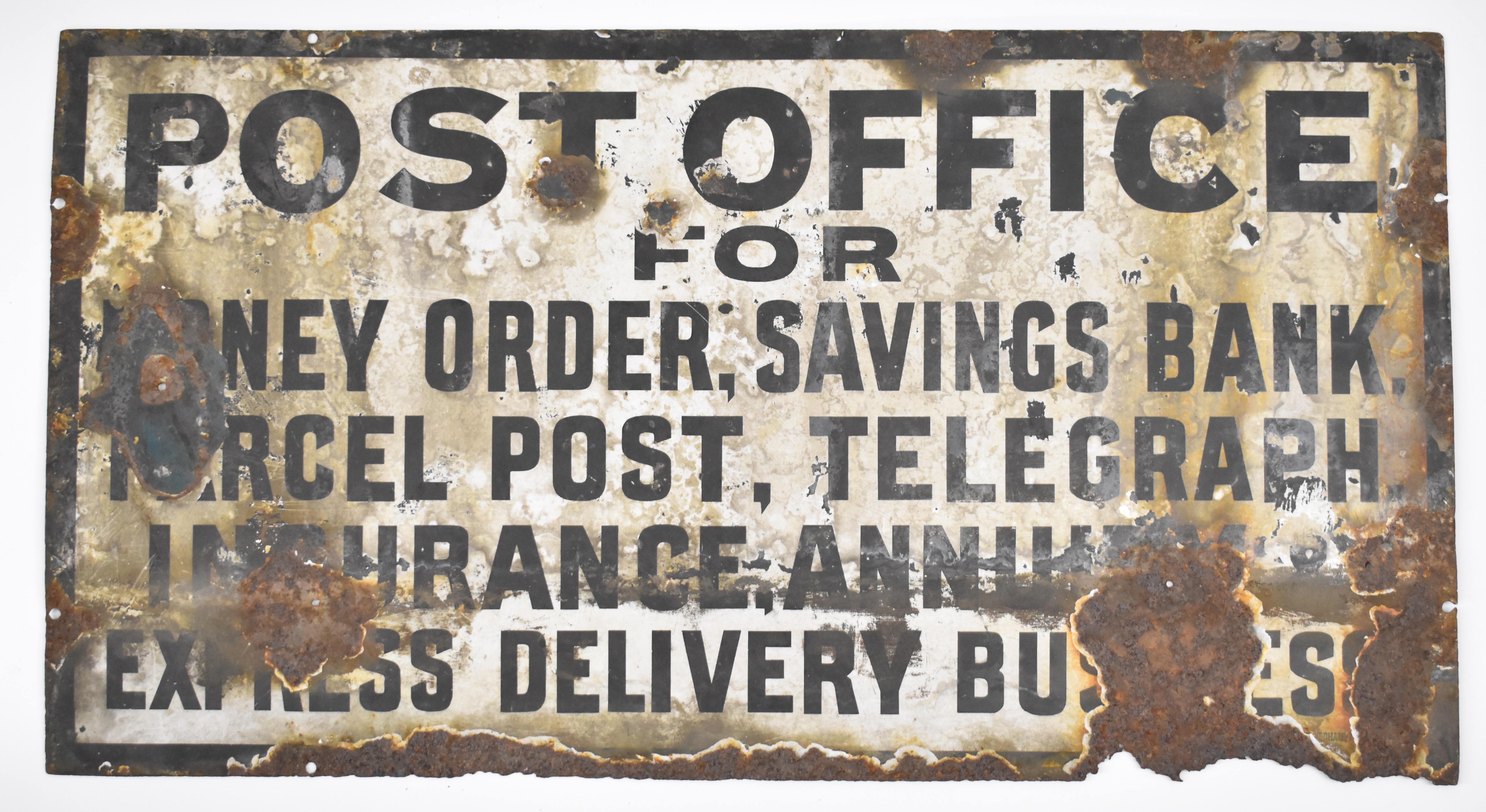 Vintage enamel Post Office advertising sign by Chromo Wolverhampton, 36 x 66cm, being sold by the