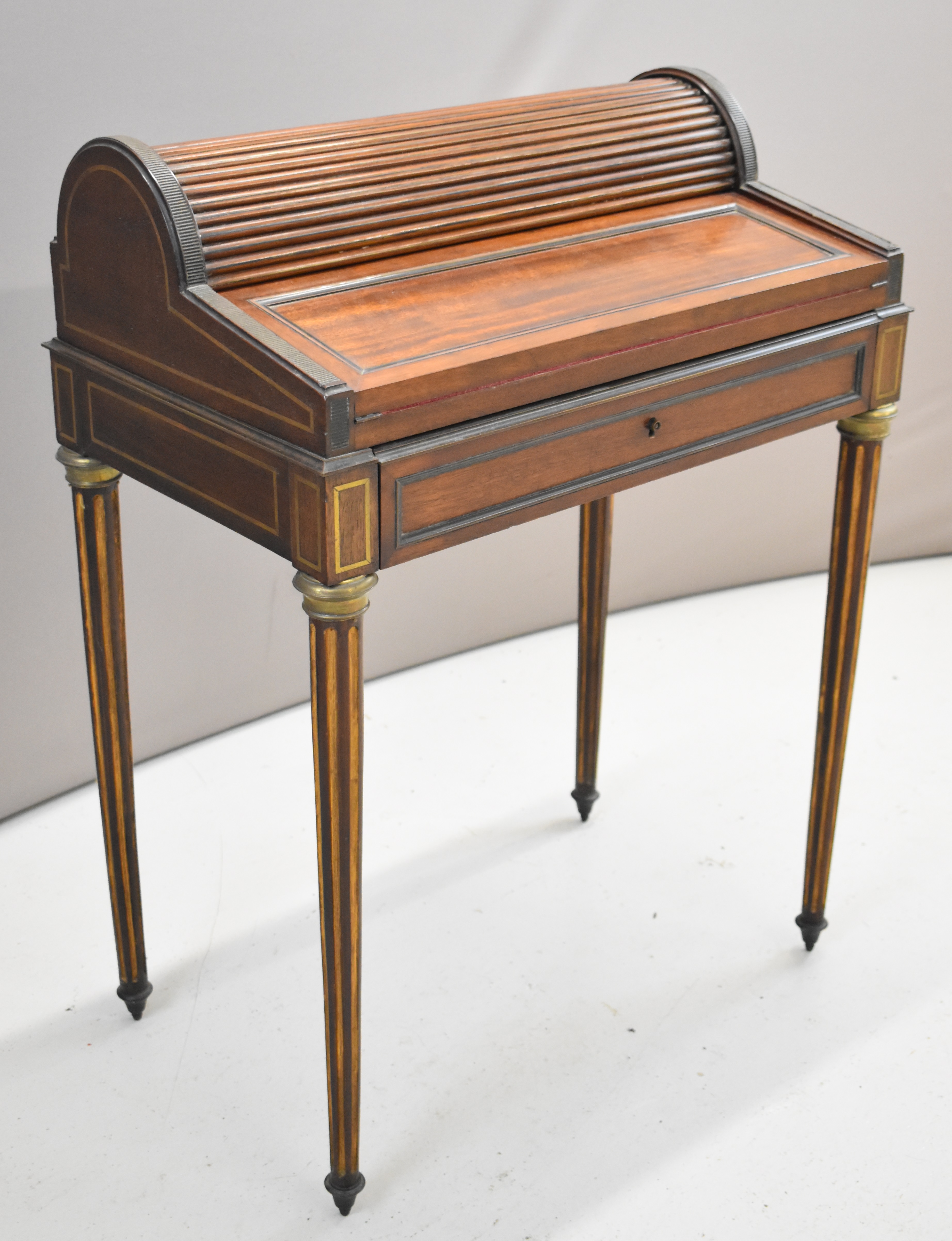 19th or early 20thC writing desk, the opening of the drawer causing the domed tambour top to - Image 3 of 4