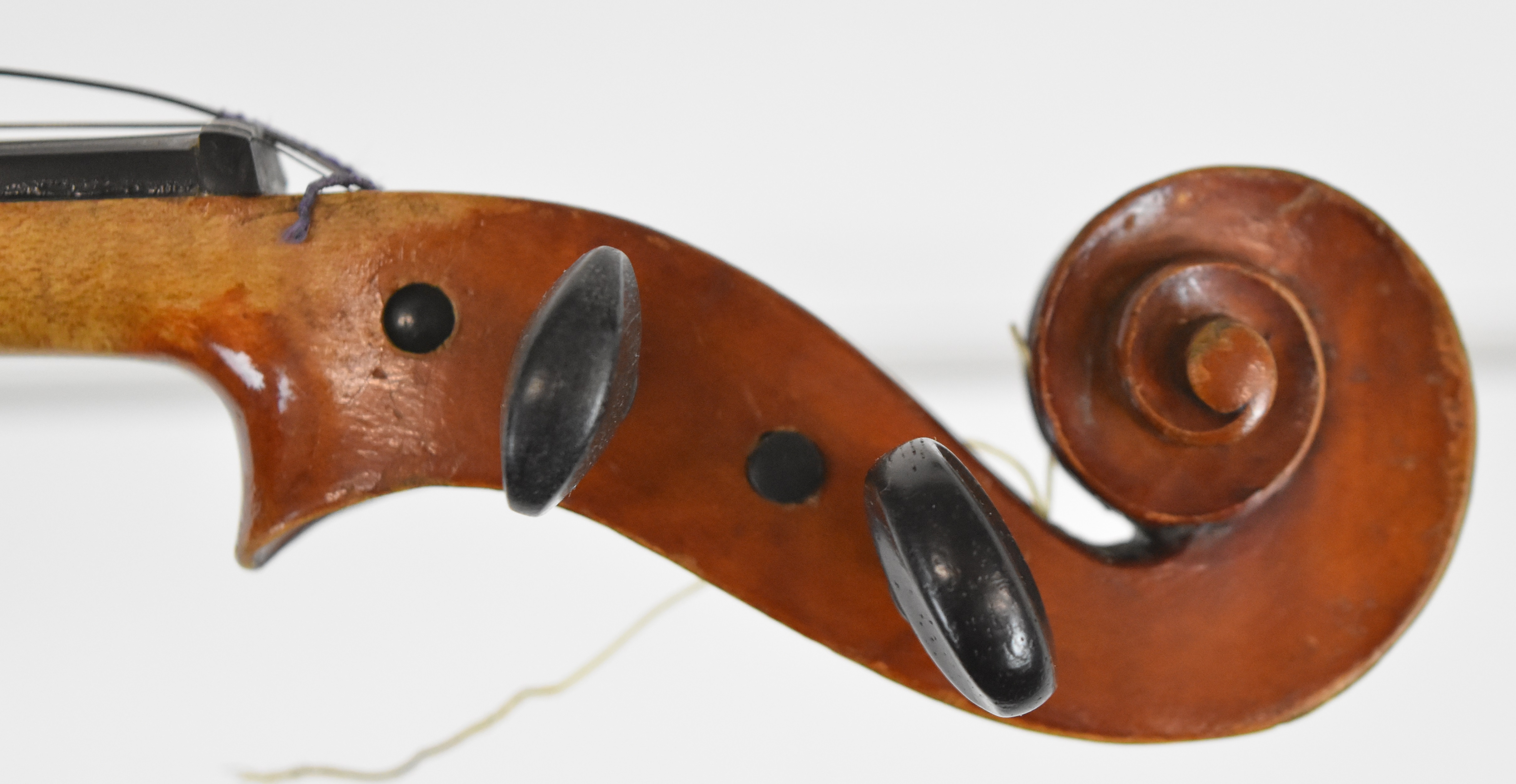 Unnamed 19th century violin with 35.5cm single piece back, in fitted case with bow - Image 6 of 14