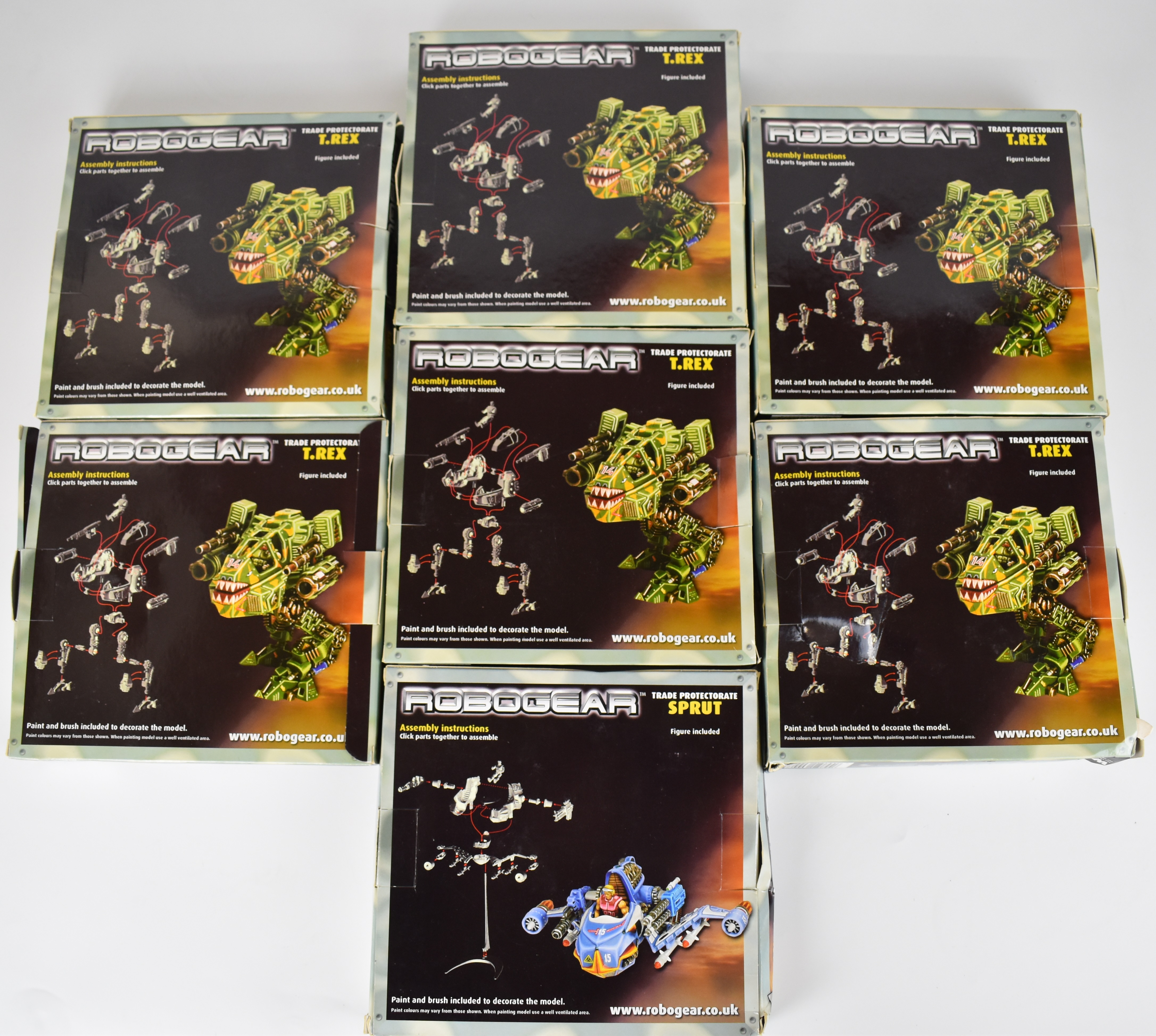 Seven Airfix Robogear plastic model kits comprising six T-Rex and one Sprut, unused in original - Image 2 of 2