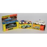 Three vintage diecast model cars comprising Corgi Rover 200TC 275, Porsche Carrera 6 330 and Dinky