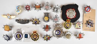 Collection of approximately 20 Fire and Ambulance badges including Lancashire County, South Wales,