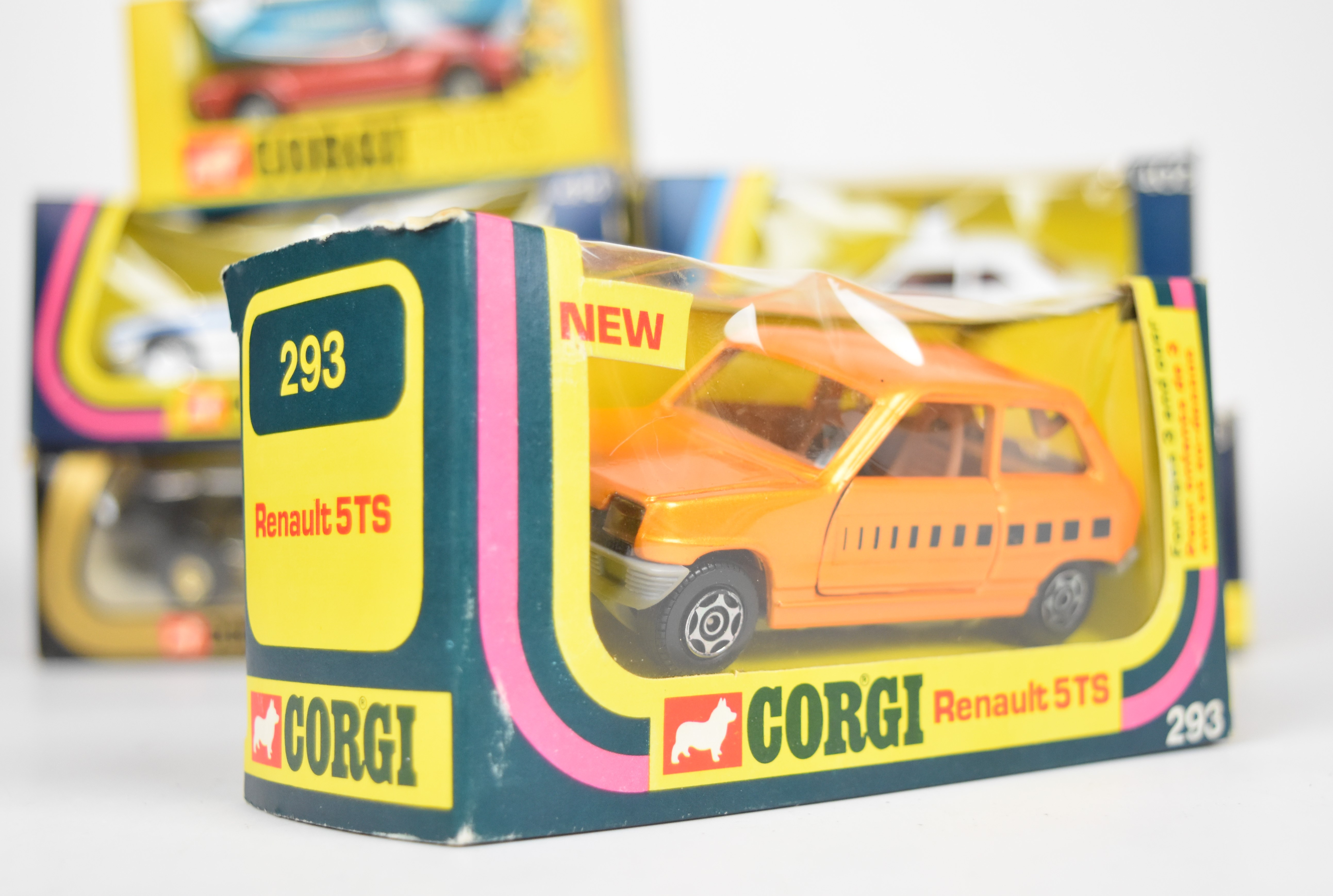 Six vintage Corgi diecast model cars comprising Oldsmobile Tornado 276, Renault 5TS 293, Ford - Image 2 of 7