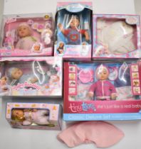 Five Ideal and Zapf Creations baby dolls comprising Tiny Tears, Baby Annabell and Baby Chou Chou,