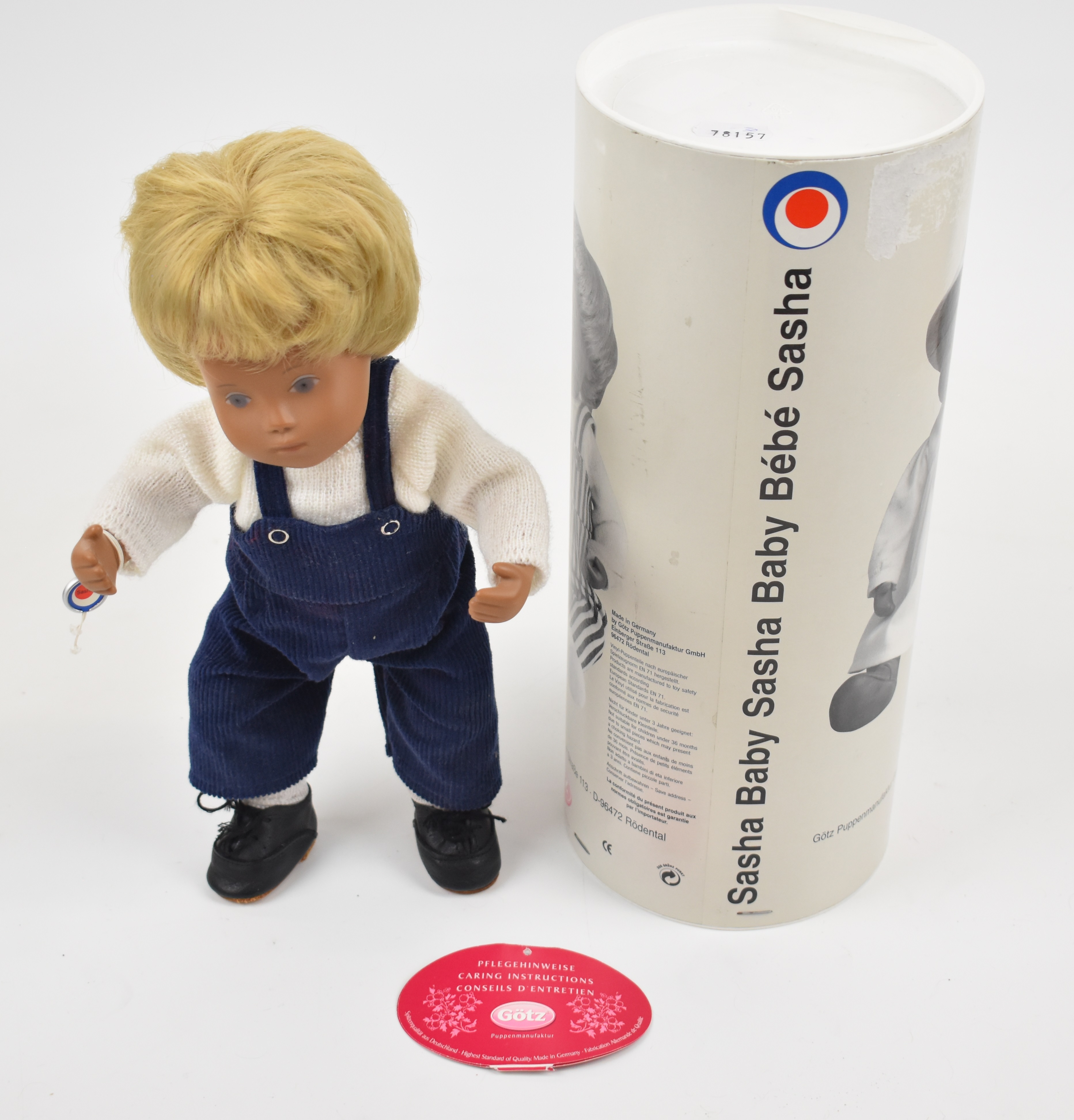 Gotz Sasha Baby Felix doll with articulated limbs, blonde hair, painted features, dungarees and - Image 2 of 3